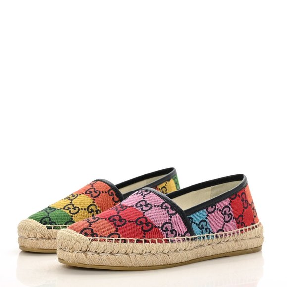 100% AUTHENTIC GUCCI MONOGRAM MULTICOLOR ESPADRILLES SHOES SIZE 35 - Picture 1 of 10